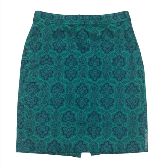 J. Crew Dresses & Skirts - J Crew Teal Scroll Printed Pencil Skirt